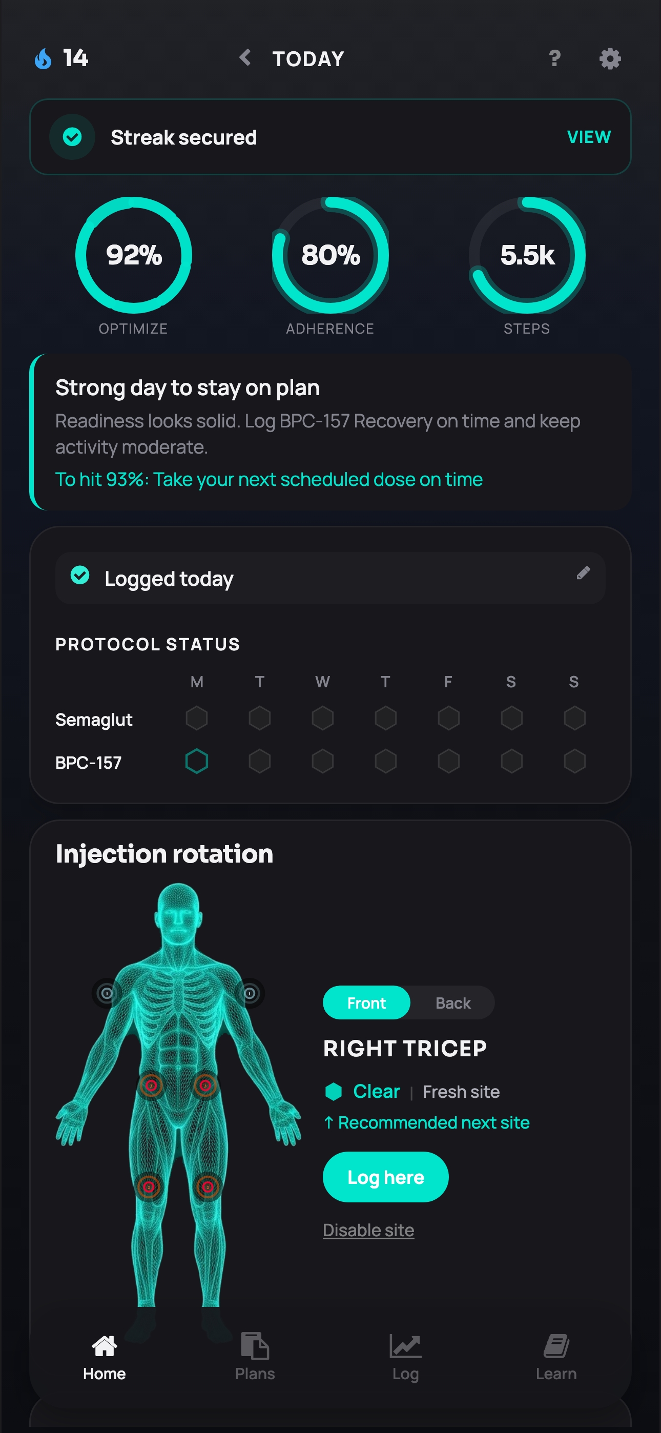 Peptocol home dashboard